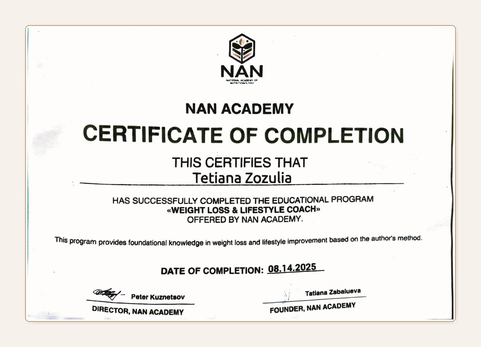 Weight Loss & Lifestyle Coach Certificate
